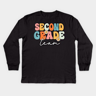 Second Grade Team Retro Groovy Back To School 2Nd Grade Kids Long Sleeve T-Shirt